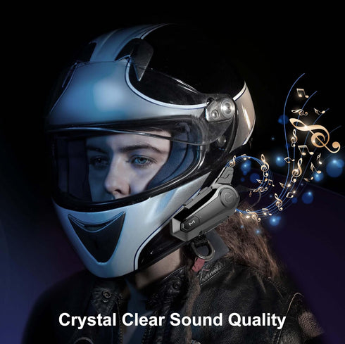 Motorcycle Bluetooth Headset E1 2 Riders Wireless Dirt Bike Helmet Intercom with CVC Noise Cancellation Stereo Music IPX6 Waterproof for Half/Open Face Helmet