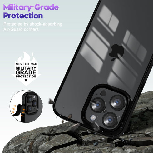 oakxco Thin Slim Clear Case for iPhone 13 Pro Max, Transparent Hybrid Hard Shell & Soft Silicone Rubber Bumper, Black