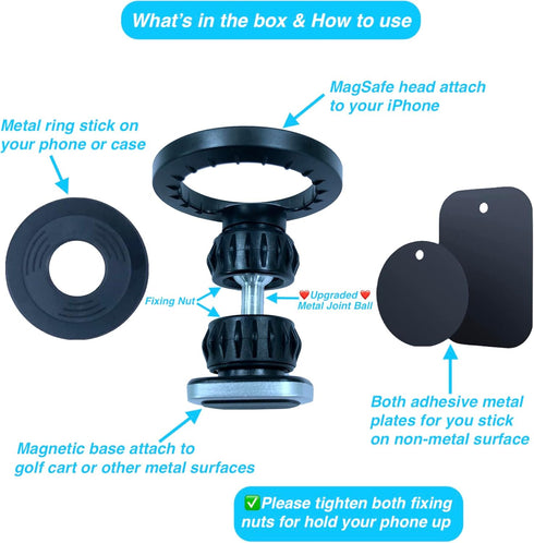 Magnetic Golf Cart Phone Holder for MagSafe, iPhone Holder Mount Compatible with iPhone 15/14/13/12 Series