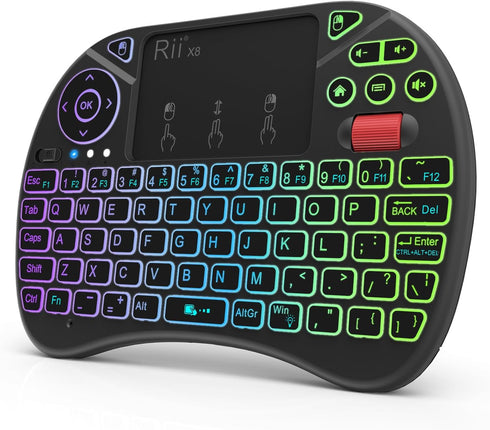 Rii X8 Mini Keyboard, 2.4GHz Portable Wireless Keyboard with Touchpad Mouse, RGB Backlit, Rechargeable for Android TV