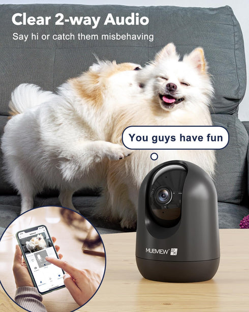 MUBVIEW Indoor Security Camera, 2.4G WiFi Wired Home Security, Motion Tracking, Two-Way Audio, 2K Night Vision PK320B-D