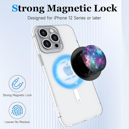 Magnetic Expanding Phone Stand Compatible with MagSafe Phone Grip Socket, iPhone 15 14 13 12 Pro Max Plus Mini (Nebula