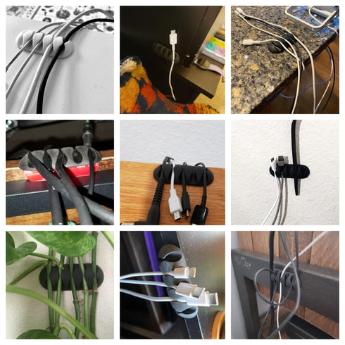 OHill Desk Cable Management, 24 Pack Black Self Adhesive Cord Holder Clips, Ideal Wire Keeper for Desk, Nightstand