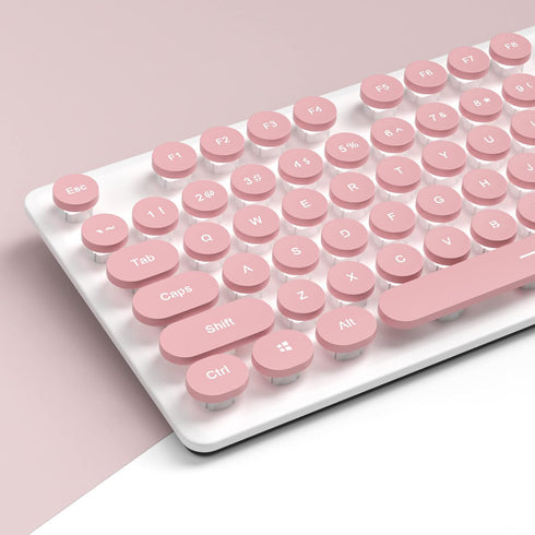 Typewriter Keyboard, 104-Key Punk Retro Gaming Keyboard, Wired USB, LED White Backlit, Cute for PC/Win/Mac/Laptop (Pink)