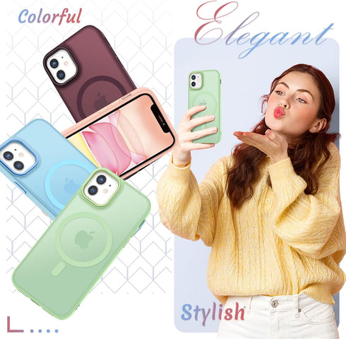 for iPhone 11 Case, Matte Magnetic Phone Case with 1 Screen Protector, Compatible with Magsafe, Translucent Frosted