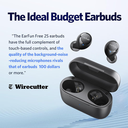 EarFun Free 2S Wireless Earbuds, Bluetooth Earbuds with Deep Bass, 4 Mics for Clear Calls, IPX7 Waterproof, 30H Playtime