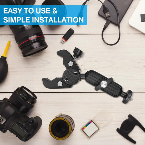 XIEACHUR 1/4 Inch Super Clamp Camera Mount Double Ball Head Magic Arm with Threads Universal Mount for Monitor Light