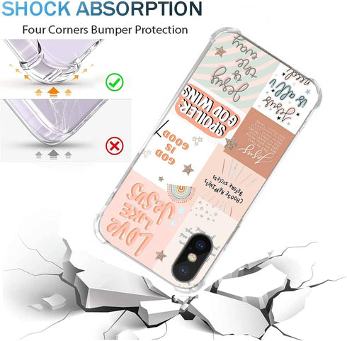 Boho Jesus Collage Phone Case for iPhone X/Xs, Unique Christian Quote Design for Girls Women Men, Soft TPU Bumper Cover