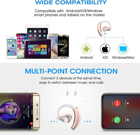 Wireless Headset with Mic - Comfy Wireless Earbud with 8 Hrs HiFi Sound, Compatible with Android/iPhone, Rose Gold