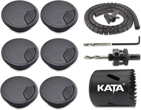 KATA 6-Pack Desk Grommet, 2 Inch Wire Cord Cable Hole Cover with Bi-Metal Hole Saw Kit and Sleeve Management