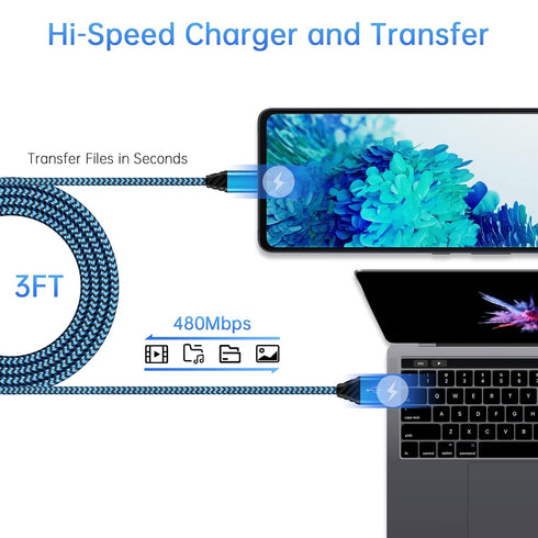Fast Charging USB C Cable for Samsung Galaxy A15 5G/A35/S24 Ultra/S24 Plus/S23/S22 Ultra, 3FT 2-Pack.