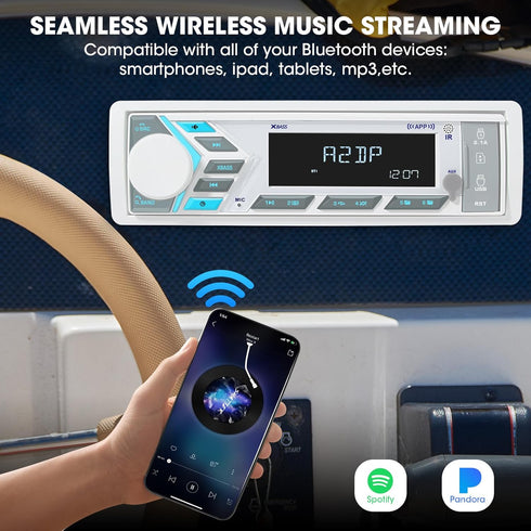 Single Din Marine Stereo Receiver: Bluetooth Boat Radio with Digital LCD Display, AM FM MP3, USB Charging