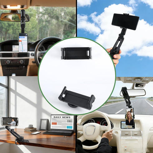 Hiravira 360 1080 Sun Visor Phone Holder, Rotatable and Extendable Car Phone Holder, Multifunction Rear View Mirror