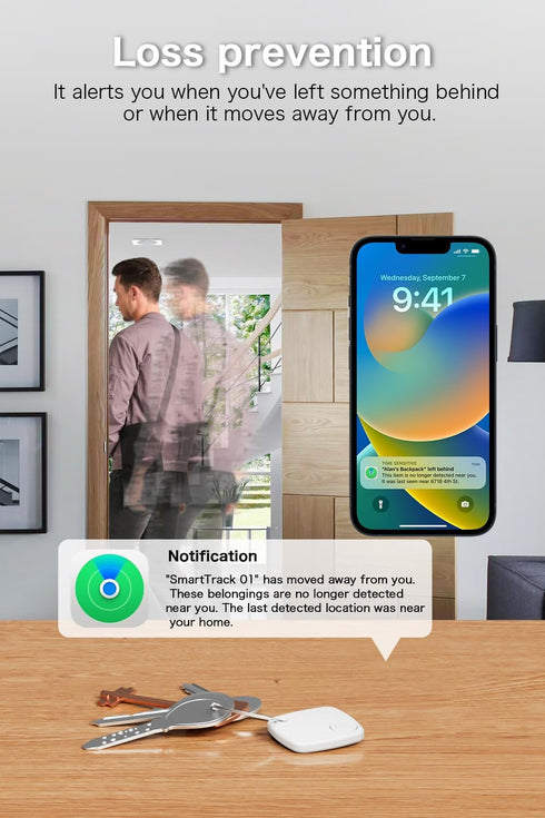 Find My Key Tracker S1, Works with Apple Find My, Bluetooth Trackers for Keys, Bags, Wallets, Luggage (S1 White)
