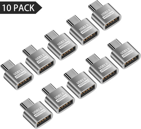 Duttek USB A to USB C Adapter 10 Pack, USB Type C Male to USB 2.0 Type A Female Connector for Phone, Laptop