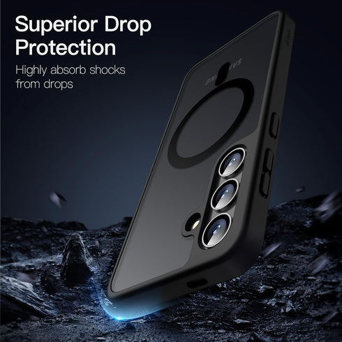 JETech Shockproof Magnetic Case for Samsung Galaxy S24 5G, Black, Translucent Matte Back, Compatible with MagSafe.