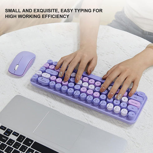 Sanpyl 2.4GHz Keyboard Mouse Combo, Cute Retro 68 Round Keycaps Keyboard, 3 DPI Mouse, USB Receiver Compatible