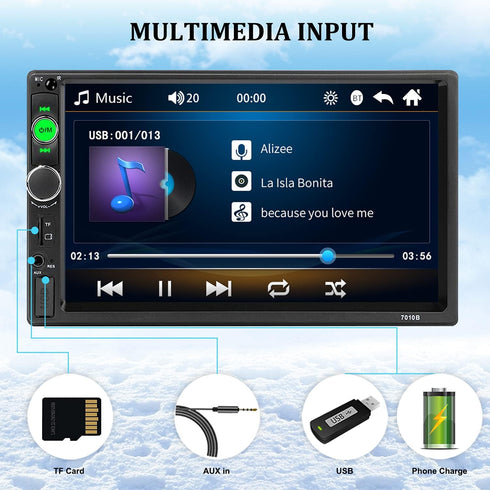 Double Din Bluetooth Car Stereo: 7 Inch MP5 Player with Digital Touch Screen Display and FM Radio Receiver