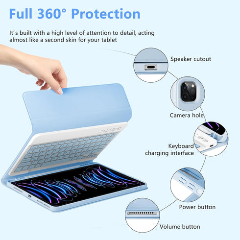 MMK iPad Pro 11 inch 4th 3rd Gen Case with Keyboard, Detachable Bluetooth Keyboard with Pencil Holder for iPad Air 5th,