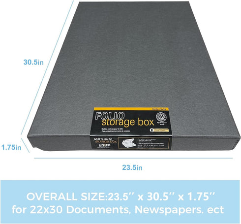 Lineco Folio Storage Box, 23.5x30.5x1.75 in, Clamshell Design with Metal Edge, Archival Boxboard for Organizing Photos,