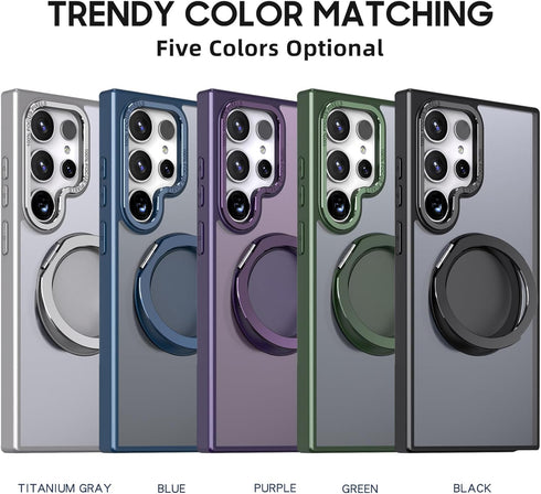 360° Rotation Magnetic Stand Case for Samsung Galaxy S22 Ultra/S23 Ultra, Military-Grade Drop Protection, Blue