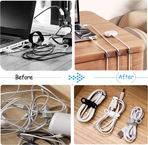 Befunu Set: 6Pcs 6Pcs Under Desk Cable Management Adhesive Magnetic Cable Clips & Silicon Cable Ties, Wire Holder