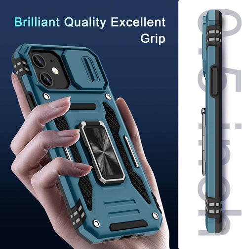 DEERLAMN iPhone 11 Case - Light Blue, Military Grade Shockproof, Slide Camera Cover + 2 Screen Protectors, Rotated Ring