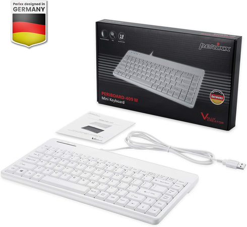 Perixx PERIBOARD-409WU, Wired USB Mini Keyboard, White, US English