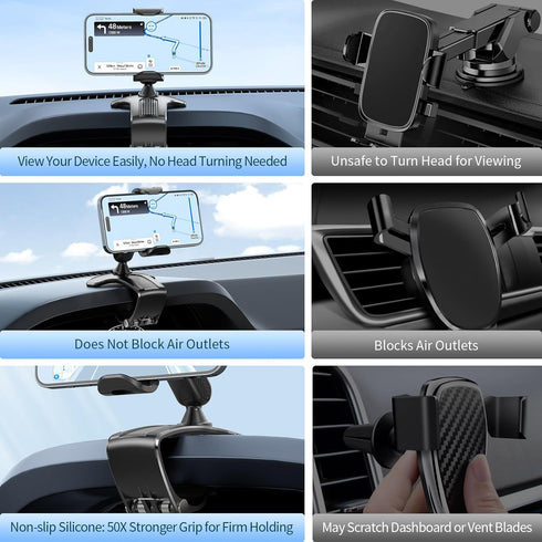 Multifunctional Car Dashboard Mobile Phone Holder, 360 Degree Rotation Universal Dash Clip Mount for 4-7 inch