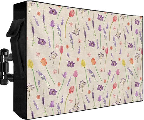 EZON-CH Outdoor TV Cover 40-43 inch Vase Tulip Lavender Florals Plants Weatherproof TV