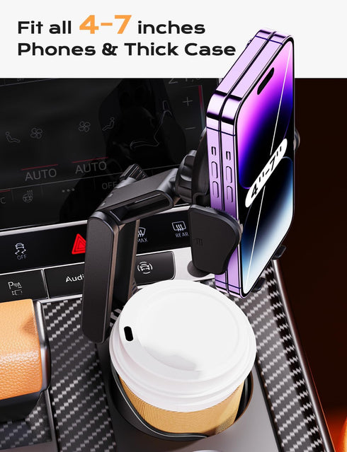 2-in-1 Cup Holder Phone Holder for Car, Adjustable Sturdy Fit for 4-7 inches Phones, Bottle Friendly