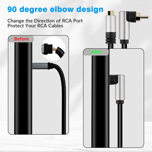 RCA Audio Extension Cable (2 Pack), 90 Degree RCA Male to Female Lead Cable, Digital Coaxial Audio Cable for Home
