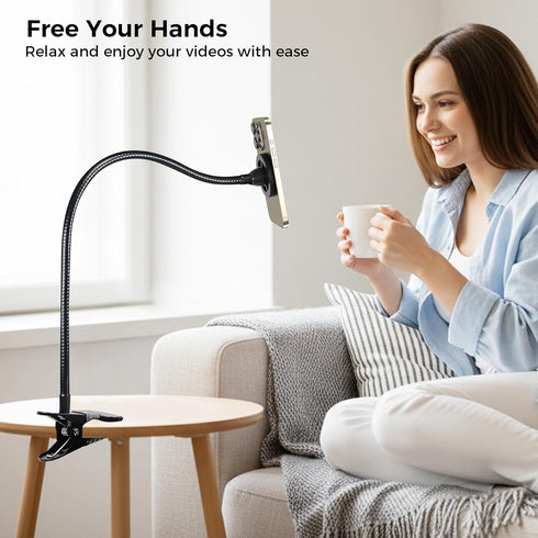 LenTok Magnetic Cell Phone Stand Holder for Bed Laying Down, Lazy Bedside Gooseneck Phone Mount with Clamp Clip