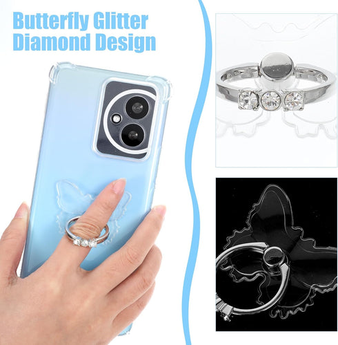 WJIAAA 4Pcs 3 360 Transparent Butterfly Phone Ring Holder Grip, Clear Cell Phone Ring Holder Stand with Diamonds