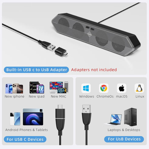 HPSWUW PC Speaker for Computer, Wired USB Powered Bluetooth Computer Speakers with Stereo Clear Sound, Gaming Speakers