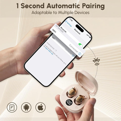 6.0 Sleep Earbuds for Side Sleepers, Invisible Sleep Headphones, ENC Noise Blocking, Wireless Bluetooth with LED Power