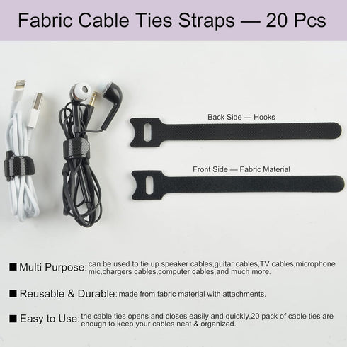 Electronics Organizer Clear Acrylic Cable Storage Bin Box, 4 Sections with 20 PCS Reusable Fastening Ties