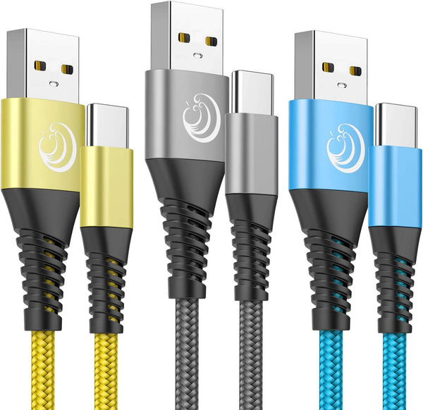 3-Pack USB C Cable 6FT 3A Fast Charging Nylon Charger for Samsung Galaxy S24 S23 S22 S21 S20 A11 A12 A13 A14 A15, LG,