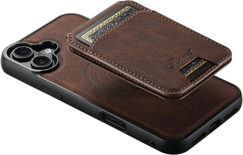 PASNEW 17 for iPhone Case,Compatible with Magsafe Wireless Charging Card Holder Wallet Leather Shockproof Protection