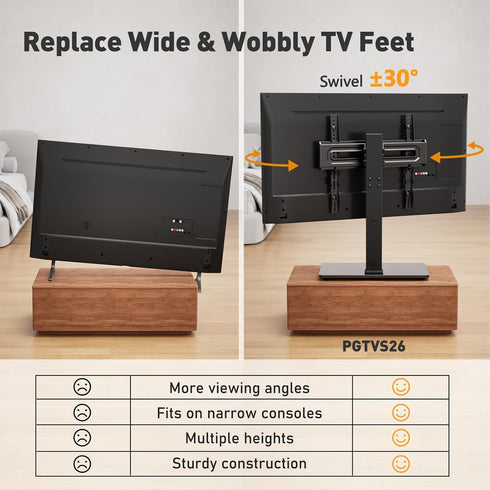 Perlegear Universal Swivel TV Stand, Height Adjustable for 32–70 inch TVs, Tempered Glass Base, Holds Up to 88 lbs,