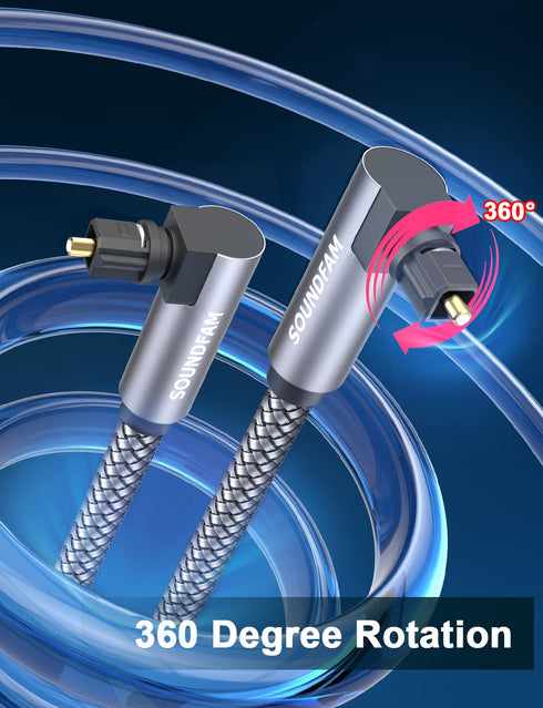 90 10ft/3M 360 Degree Optical Audio Cable Double Right Angle Optical Cable Degree Free-Rotating Plug Digital Audio