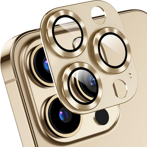 Korecase 2 Pack Camera Lens Protector for iPhone 13 Pro/Pro Max 6.7", Metal Tempered Glass Cover, 9H Hardness, Gold