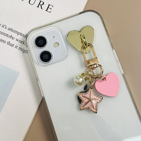 NPENGHUI 12 Pcs Phone Charm Hook Heart-Shaped Universal Adhesive Metal Hook Phone Keychain Hook Surface Plating Heart