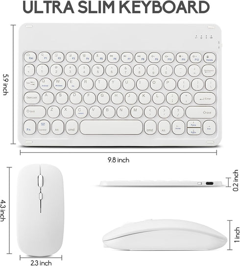 Ultra-Slim Bluetooth Keyboard and Mouse, Portable Mini Wireless Rechargeable Keyboard for iPad, iPhone, Samsung,
