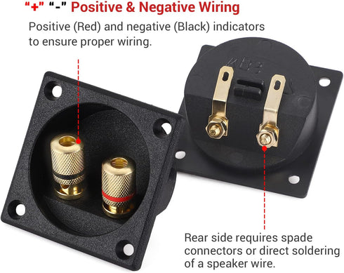 Facmogu 2PCS 2.2 Inch 2-Way Square Speaker Box Terminal Cup with Banana Plugs, Screw Type Binding Post Subwoofer Box