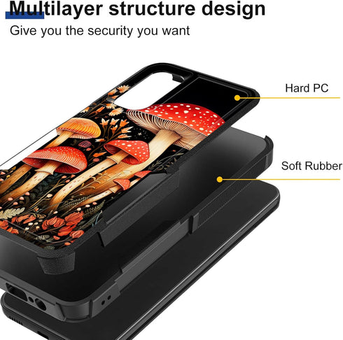 Galaxy A14 5G Case, Rugged Dual Layer Hybrid Shockproof Hard PC + Soft Silicone Protective Case, Mushrooms Forest