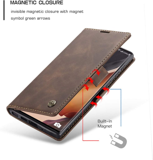 Samsung Galaxy Note 20 Ultra Wallet Case - Coffee Retro PU Leather Flip Magnetic Closure with Card Slots and Kickstand