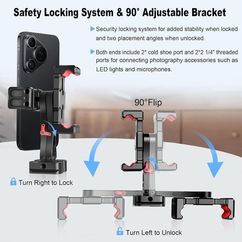 Manbily 360 180 Phone Tripod Mount, Metal Smartphone Mount Adapter with Dual Phone Holder, Swivel Flip Adjustable Clip