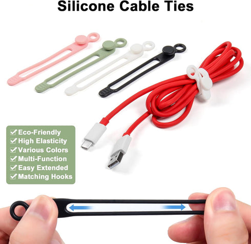 48Pcs Silicone Cable Ties Reusable, Elastic Silicone Cord Ties for Cable Organizer, Travel Cord Organizer Essentials, Multipurpose Wire Management for Travel/Portable/Office/Home Desk by OneLeaf