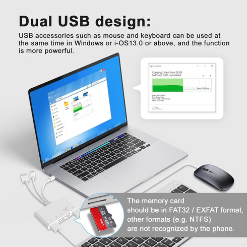 5-in-1 Memory Card Reader USB OTG Adapter & SD Card Reader for iPhone/iPad, USB C and USB A Devices